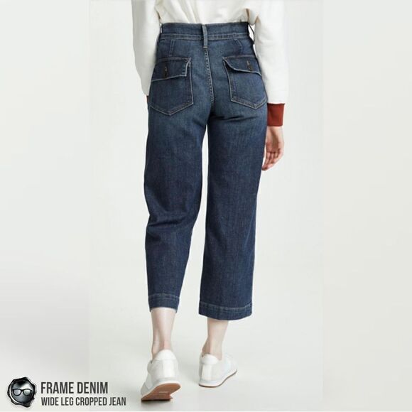 FRAME DENIM WIDE LEG CROPPED JEANS IN MOSEY BLUE STRETCH DENIM WOMEN’S SIZE 28 - Picture 7 of 15